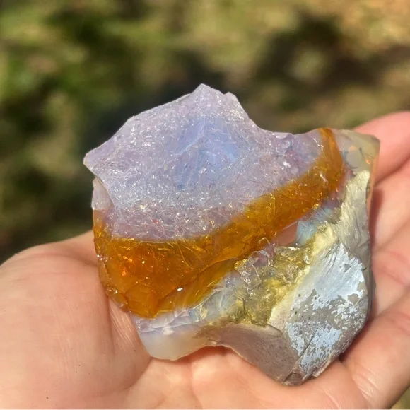 Raw Museum Grade Mexican Fire Opal “Contra Luz”- Purple Internal Glow - Picture 4 of 8